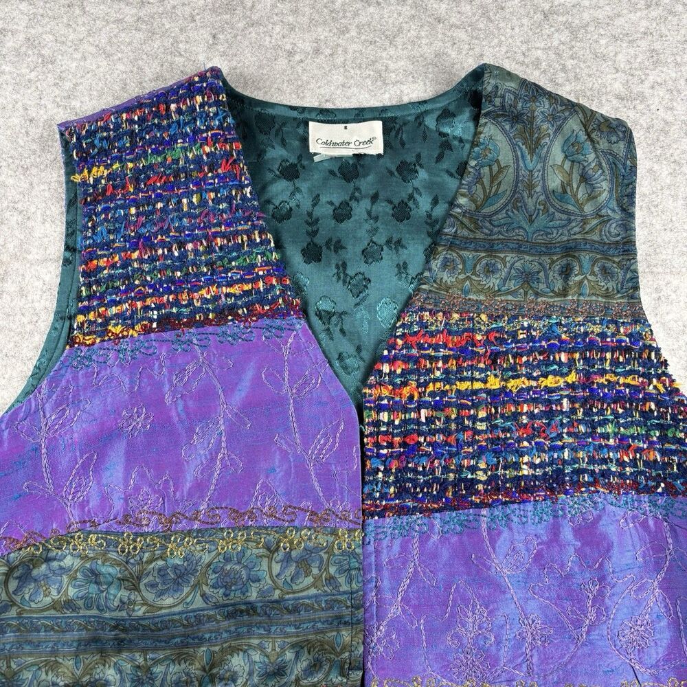 Vintage Coldwater Creek Purple Patchwork Tapestry Vest Womens L Jacquard Boho - Picture 4 of 12
